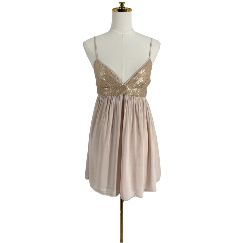 Zara Womens Babydoll Mini Dress M Pink Sequined Hoco Balletcore Fairy Feminine